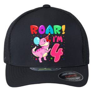 Dinosaur Girl Roar Im 4 Year Old 4th Birthday Party Flexfit Unipanel Trucker Cap