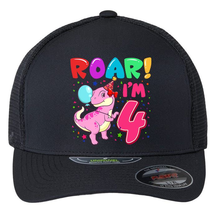 Dinosaur Girl Roar Im 4 Year Old 4th Birthday Party Flexfit Unipanel Trucker Cap