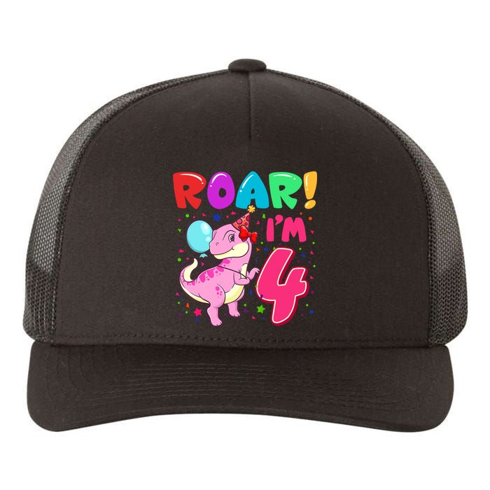 Dinosaur Girl Roar Im 4 Year Old 4th Birthday Party Yupoong Adult 5-Panel Trucker Hat