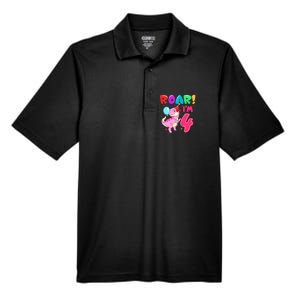 Dinosaur Girl Roar Im 4 Year Old 4th Birthday Party Men's Origin Performance Pique Polo