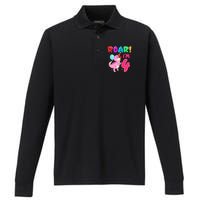 Dinosaur Girl Roar Im 4 Year Old 4th Birthday Party Performance Long Sleeve Polo