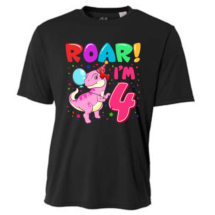 Dinosaur Girl Roar Im 4 Year Old 4th Birthday Party Cooling Performance Crew T-Shirt