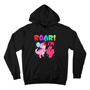 Dinosaur Girl Roar Im 4 Year Old 4th Birthday Party Hoodie