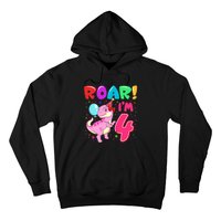 Dinosaur Girl Roar Im 4 Year Old 4th Birthday Party Hoodie