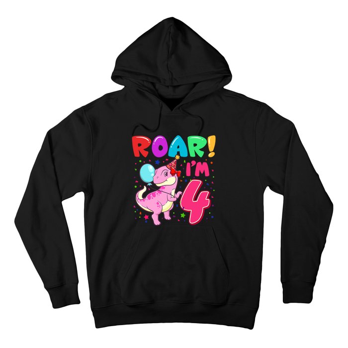 Dinosaur Girl Roar Im 4 Year Old 4th Birthday Party Hoodie