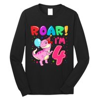 Dinosaur Girl Roar Im 4 Year Old 4th Birthday Party Long Sleeve Shirt