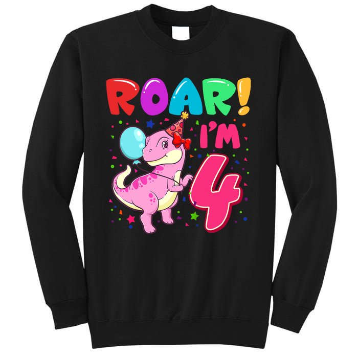 Dinosaur Girl Roar Im 4 Year Old 4th Birthday Party Sweatshirt