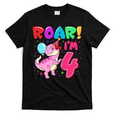 Dinosaur Girl Roar Im 4 Year Old 4th Birthday Party T-Shirt