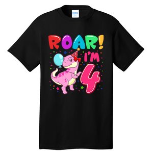 Dinosaur Girl Roar Im 4 Year Old 4th Birthday Party Tall T-Shirt