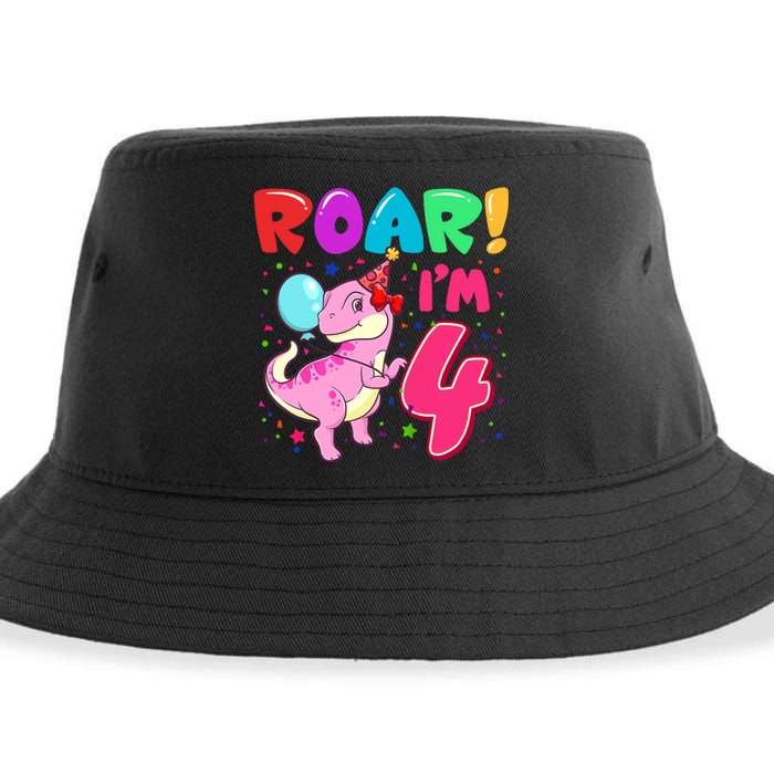 Dinosaur Girl Roar Im 4 Year Old 4th Birthday Party Sustainable Bucket Hat