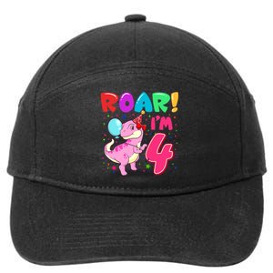 Dinosaur Girl Roar Im 4 Year Old 4th Birthday Party 7-Panel Snapback Hat