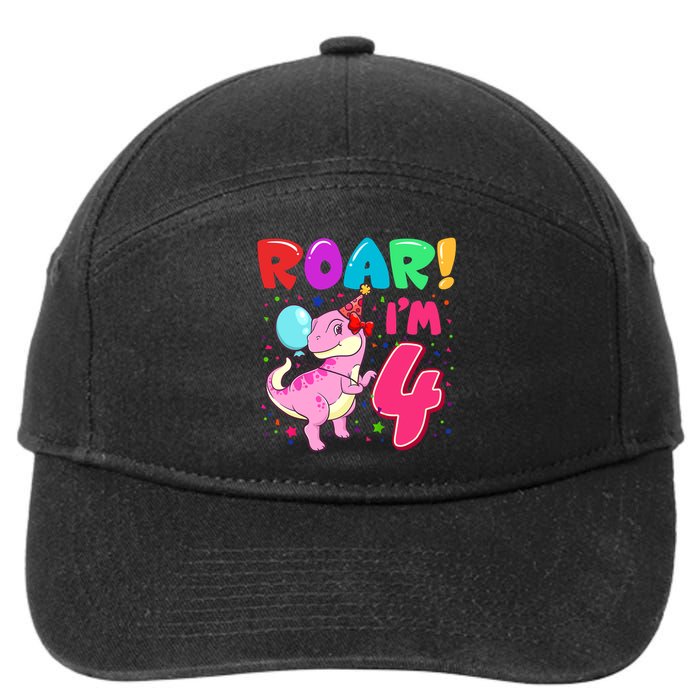 Dinosaur Girl Roar Im 4 Year Old 4th Birthday Party 7-Panel Snapback Hat