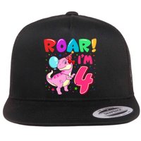 Dinosaur Girl Roar Im 4 Year Old 4th Birthday Party Flat Bill Trucker Hat