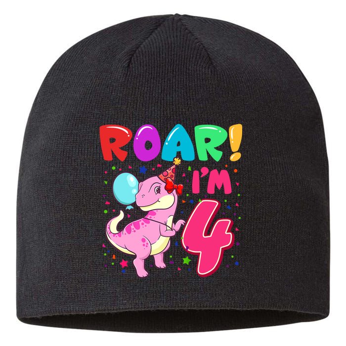 Dinosaur Girl Roar Im 4 Year Old 4th Birthday Party Sustainable Beanie