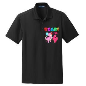 Dinosaur Girl Roar Im 4 Year Old 4th Birthday Party Dry Zone Grid Polo