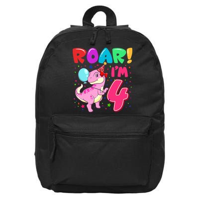 Dinosaur Girl Roar Im 4 Year Old 4th Birthday Party 16 in Basic Backpack