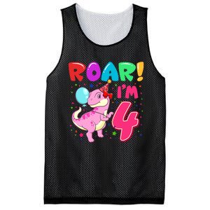 Dinosaur Girl Roar Im 4 Year Old 4th Birthday Party Mesh Reversible Basketball Jersey Tank