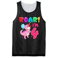 Dinosaur Girl Roar Im 4 Year Old 4th Birthday Party Mesh Reversible Basketball Jersey Tank