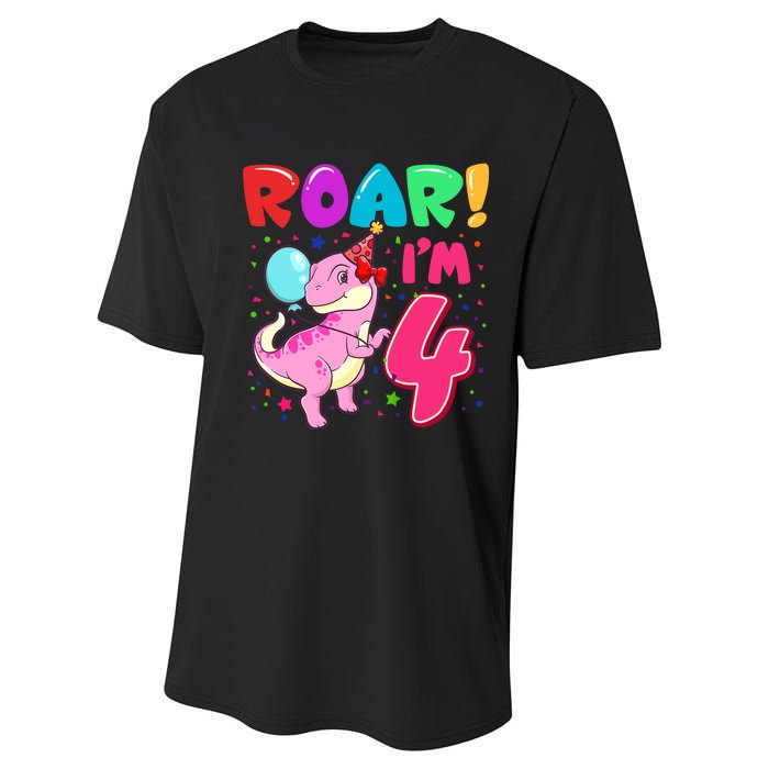 Dinosaur Girl Roar Im 4 Year Old 4th Birthday Party Performance Sprint T-Shirt