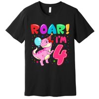 Dinosaur Girl Roar Im 4 Year Old 4th Birthday Party Premium T-Shirt