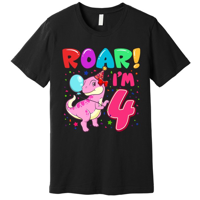 Dinosaur Girl Roar Im 4 Year Old 4th Birthday Party Premium T-Shirt