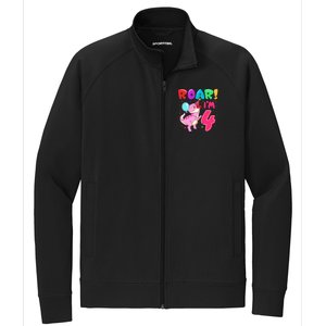 Dinosaur Girl Roar Im 4 Year Old 4th Birthday Party Stretch Full-Zip Cadet Jacket