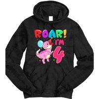 Dinosaur Girl Roar Im 4 Year Old 4th Birthday Party Tie Dye Hoodie