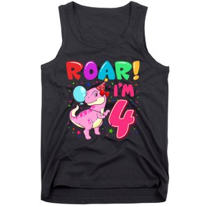 Dinosaur Girl Roar Im 4 Year Old 4th Birthday Party Tank Top