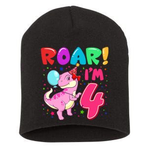 Dinosaur Girl Roar Im 4 Year Old 4th Birthday Party Short Acrylic Beanie