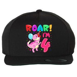 Dinosaur Girl Roar Im 4 Year Old 4th Birthday Party Wool Snapback Cap