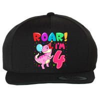 Dinosaur Girl Roar Im 4 Year Old 4th Birthday Party Wool Snapback Cap