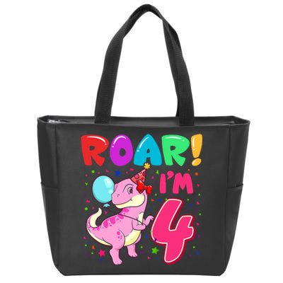 Dinosaur Girl Roar Im 4 Year Old 4th Birthday Party Zip Tote Bag