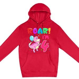 Dinosaur Girl Roar Im 4 Year Old 4th Birthday Party Premium Pullover Hoodie