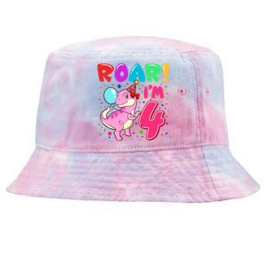 Dinosaur Girl Roar Im 4 Year Old 4th Birthday Party Tie-Dyed Bucket Hat