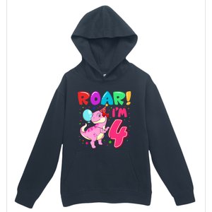 Dinosaur Girl Roar Im 4 Year Old 4th Birthday Party Urban Pullover Hoodie