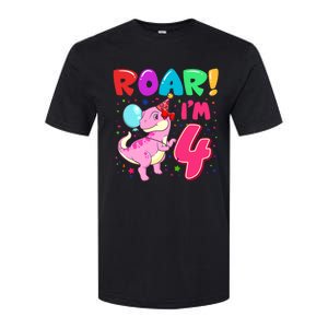 Dinosaur Girl Roar Im 4 Year Old 4th Birthday Party Softstyle CVC T-Shirt