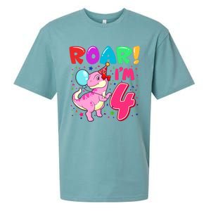 Dinosaur Girl Roar Im 4 Year Old 4th Birthday Party Sueded Cloud Jersey T-Shirt