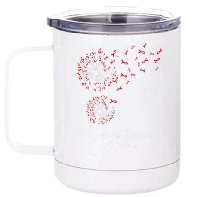 Dandelion Go Red Ribbon Heart Disease Awareness Month Gift 12 oz Stainless Steel Tumbler Cup