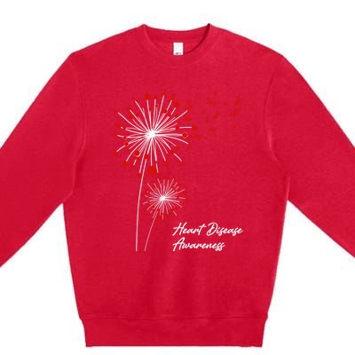 Dandelion Go Red Ribbon Heart Disease Awareness Month Gift Premium Crewneck Sweatshirt