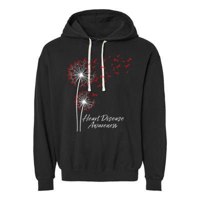 Dandelion Go Red Ribbon Heart Disease Awareness Month Garment-Dyed Fleece Hoodie