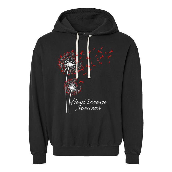 Dandelion Go Red Ribbon Heart Disease Awareness Month Garment-Dyed Fleece Hoodie