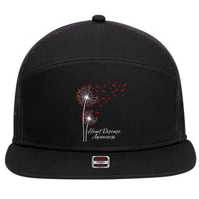 Dandelion Go Red Ribbon Heart Disease Awareness Month 7 Panel Mesh Trucker Snapback Hat