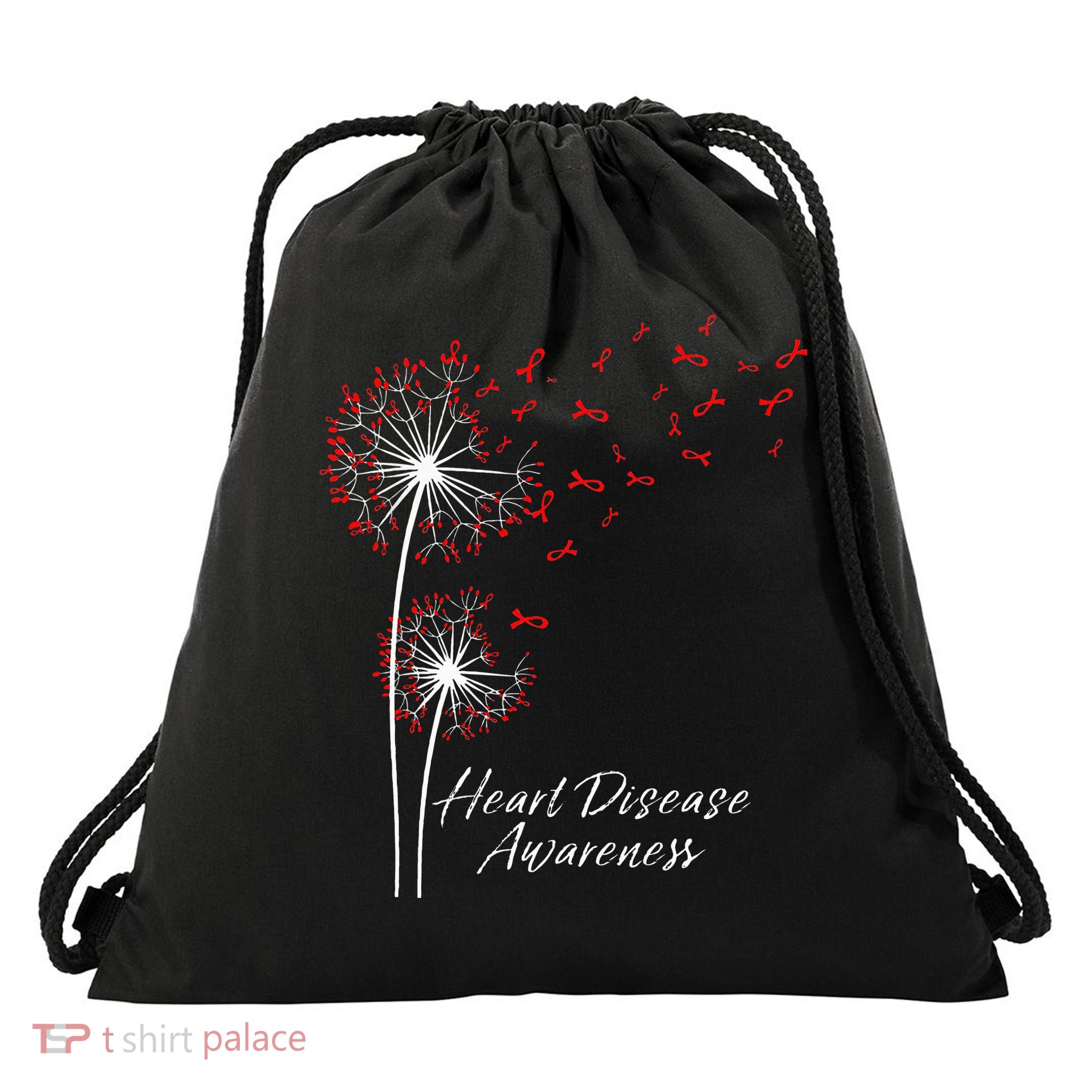 Dandelion Go Red Ribbon Heart Disease Awareness Month Drawstring Bag