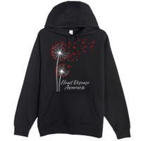 Dandelion Go Red Ribbon Heart Disease Awareness Month Premium Pullover Hoodie