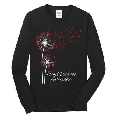Dandelion Go Red Ribbon Heart Disease Awareness Month Tall Long Sleeve T-Shirt