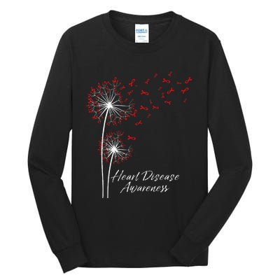 Dandelion Go Red Ribbon Heart Disease Awareness Month Tall Long Sleeve T-Shirt