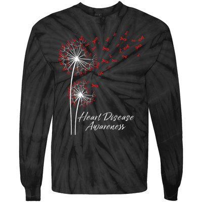 Dandelion Go Red Ribbon Heart Disease Awareness Month Tie-Dye Long Sleeve Shirt