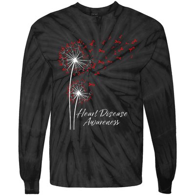 Dandelion Go Red Ribbon Heart Disease Awareness Month Tie-Dye Long Sleeve Shirt