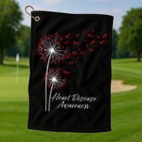 Dandelion Go Red Ribbon Heart Disease Awareness Month Golf Towel