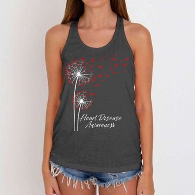 Dandelion Go Red Ribbon Heart Disease Awareness Month Women's Knotted Racerback Tank